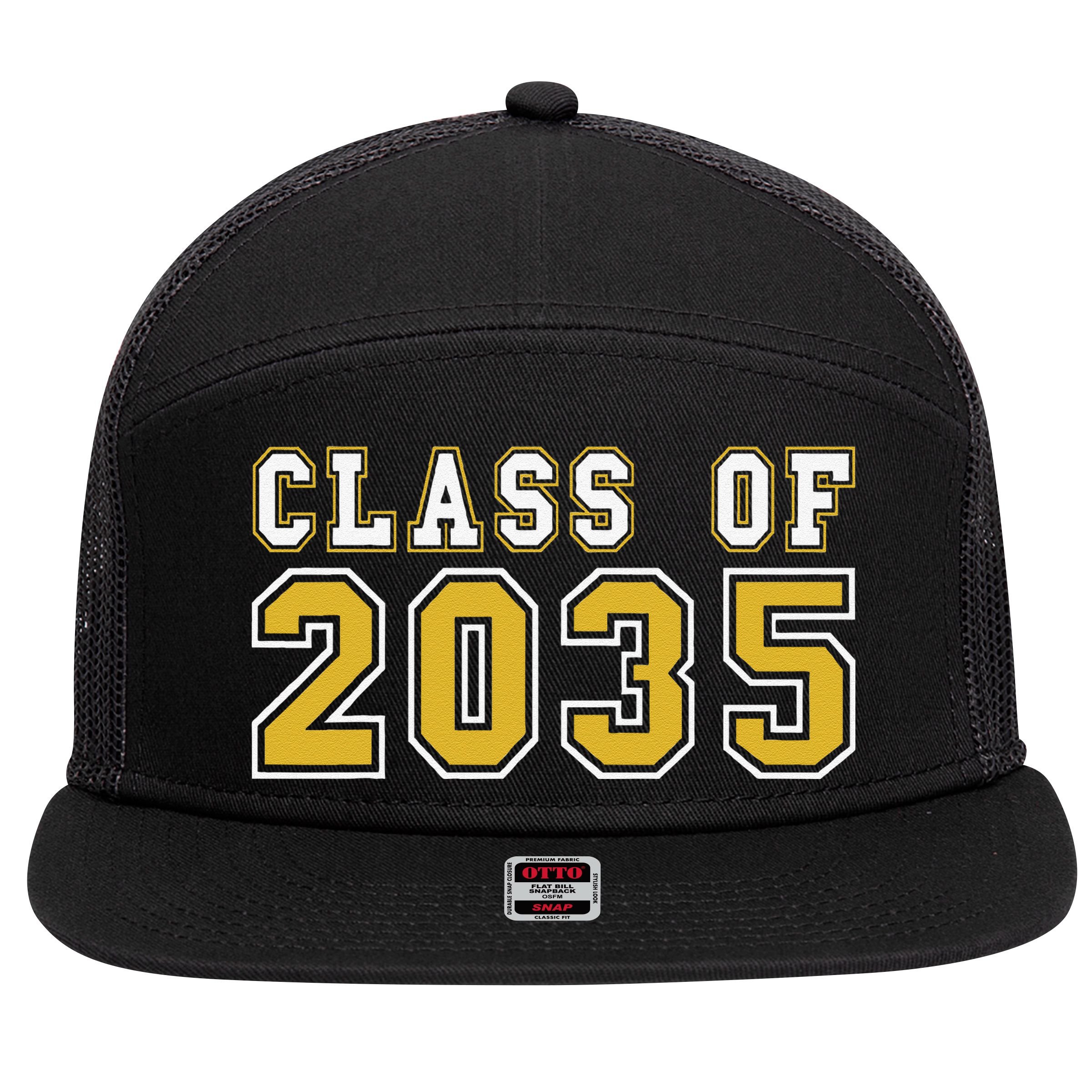 Class Of 2035 Graduation First Day Of Kindergarten PreK Gift 7 Panel Mesh Trucker Snapback Hat
