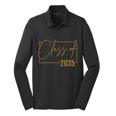 Class Of 2035 Gold Graduation Silk Touch Performance Long Sleeve Polo