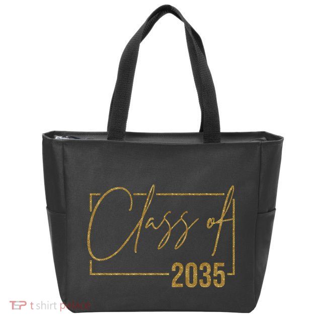 Class Of 2035 Gold Graduation Zip Tote Bag