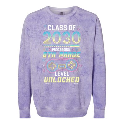 Class Of 2030 Gaming 6th Grade Level Unlocked Back To School Colorblast Crewneck Sweatshirt