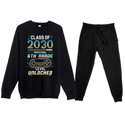 Class Of 2030 Gaming 6th Grade Level Unlocked Back To School Premium Crewneck Sweatsuit Set