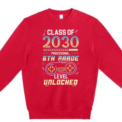 Class Of 2030 Gaming 6th Grade Level Unlocked Back To School Premium Crewneck Sweatshirt