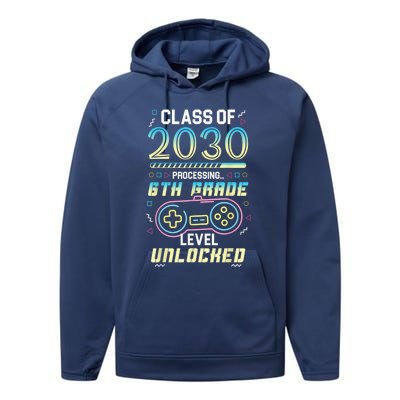 Class Of 2030 Gaming 6th Grade Level Unlocked Back To School Performance Fleece Hoodie