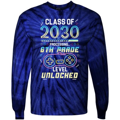 Class Of 2030 Gaming 6th Grade Level Unlocked Back To School Tie-Dye Long Sleeve Shirt