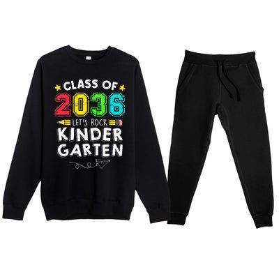 Class Of 2036 Let's Rock Kindergarten Back To School Premium Crewneck Sweatsuit Set