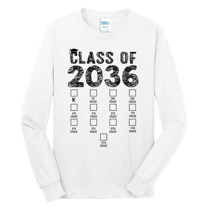 Class Of 2036 Grow With Me With Space For Checkmarks Tall Long Sleeve T-Shirt