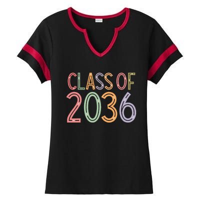 Class Of 2036 Grow With Me Graduation First Day Of School Ladies Halftime Notch Neck Tee