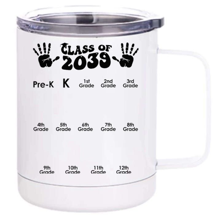 Class Of 2039 Grow With Me Handprint PreK 12th Grade K12 12 oz Stainless Steel Tumbler Cup