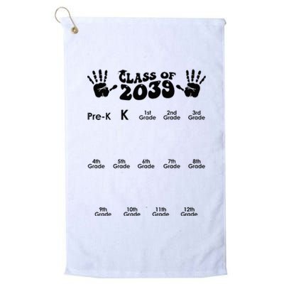 Class Of 2039 Grow With Me Handprint PreK 12th Grade K12 Platinum Collection Golf Towel