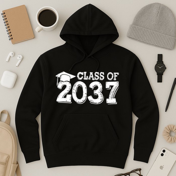 Class Of 2037 Grow With Me Handprints Space On Back Hoodie