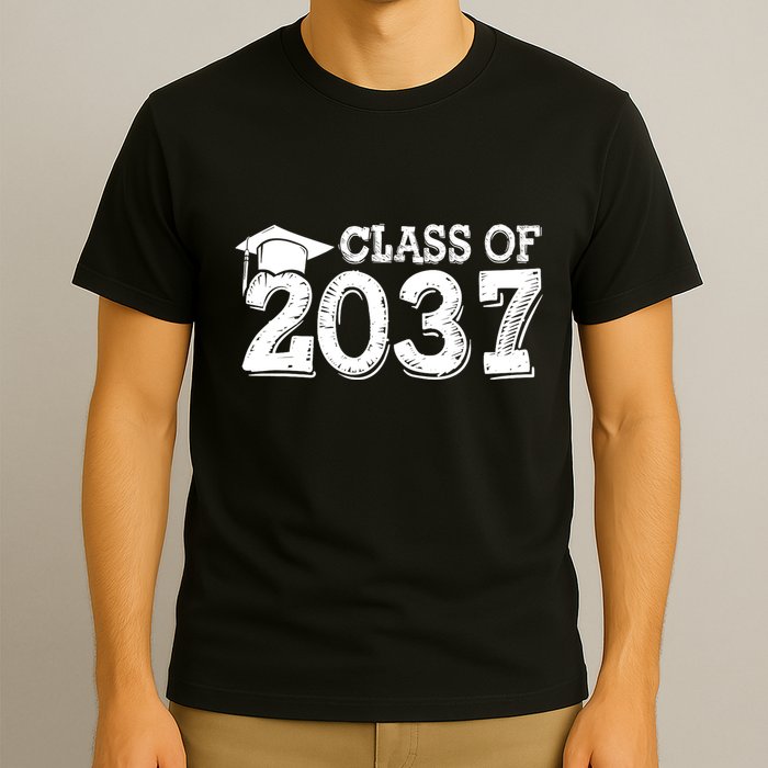 Class Of 2037 Grow With Me Handprints Space On Back T-Shirt
