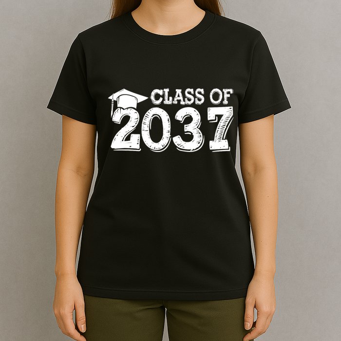 Class Of 2037 Grow With Me Handprints Space On Back T-Shirt