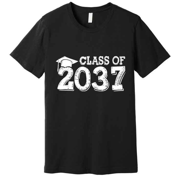 Class Of 2037 Grow With Me Handprints Space On Back Premium T-Shirt