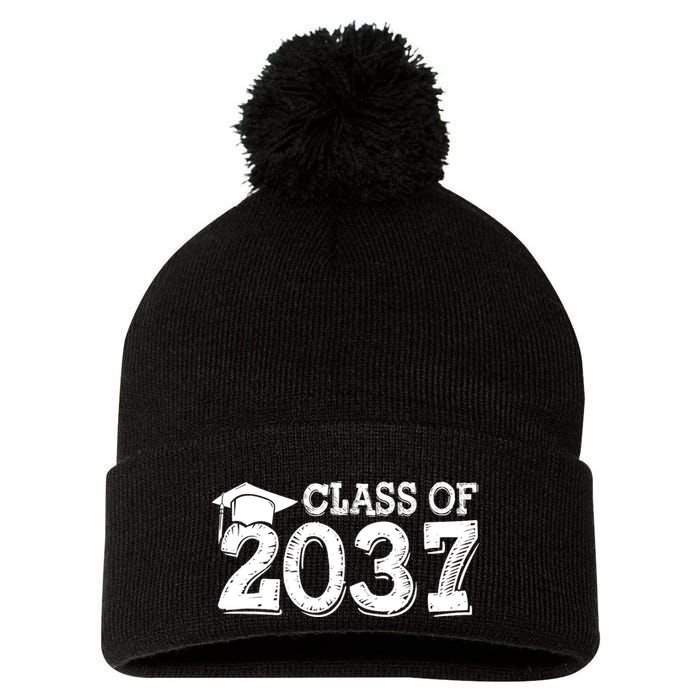 Class Of 2037 Grow With Me Handprints Space On Back Pom Pom 12in Knit Beanie