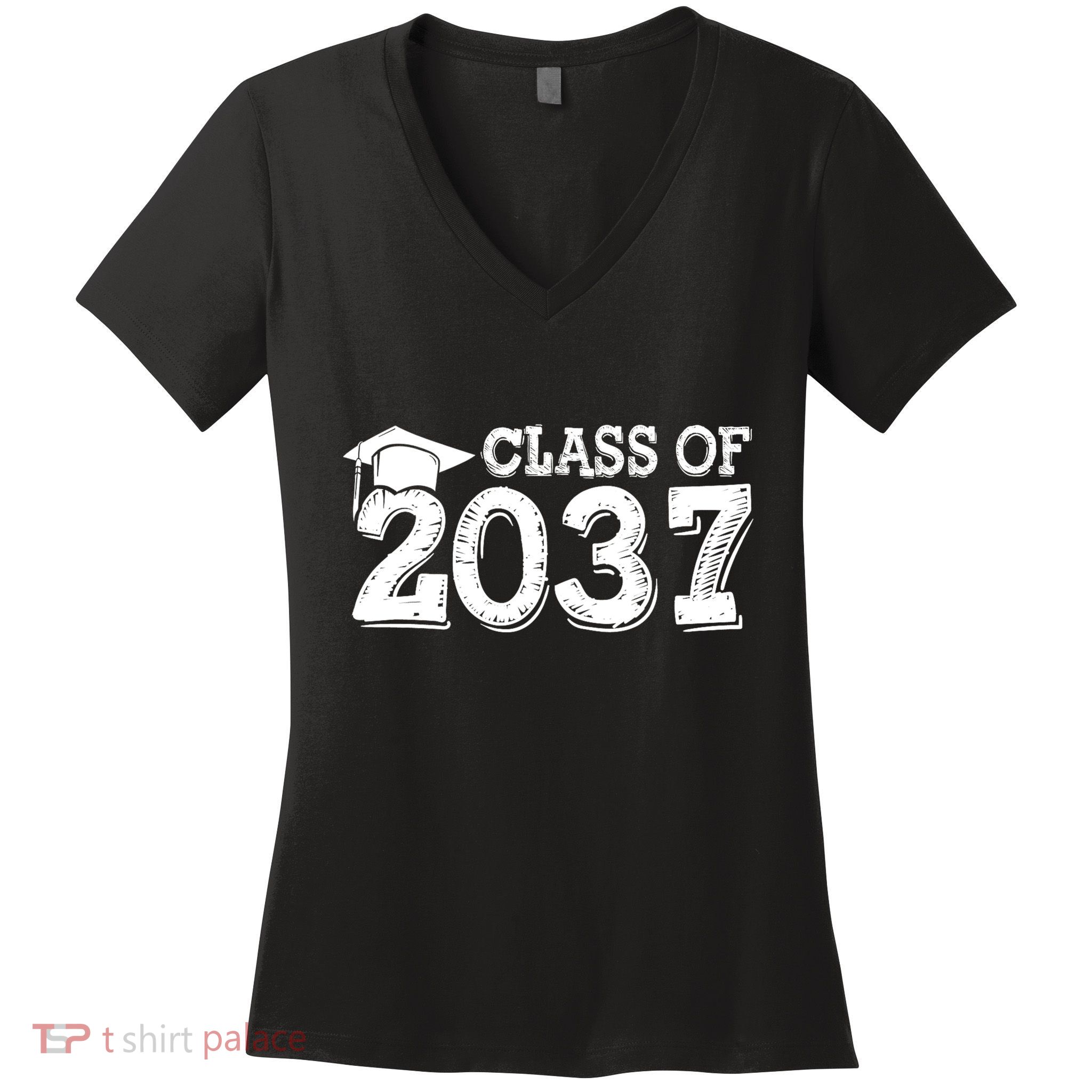 Class Of 2037 Grow With Me Handprints Space On Back Women's V-Neck T-Shirt