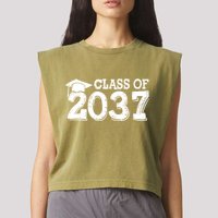 Class Of 2037 Grow With Me Handprints Space On Back Garment-Dyed Women's Muscle Tee