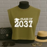 Class Of 2037 Grow With Me Handprints Space On Back Garment-Dyed Women's Muscle Tee