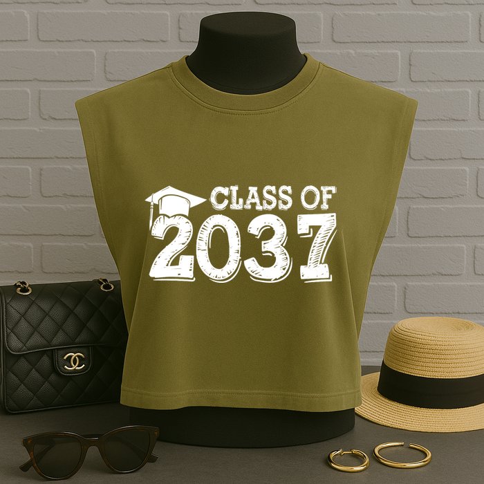 Class Of 2037 Grow With Me Handprints Space On Back Garment-Dyed Women's Muscle Tee