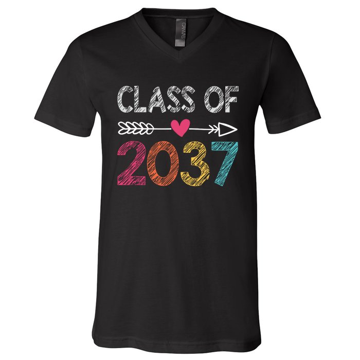 Class Of 2037 Kindergarten Pre K Grow With Me Graduation V-Neck T-Shirt