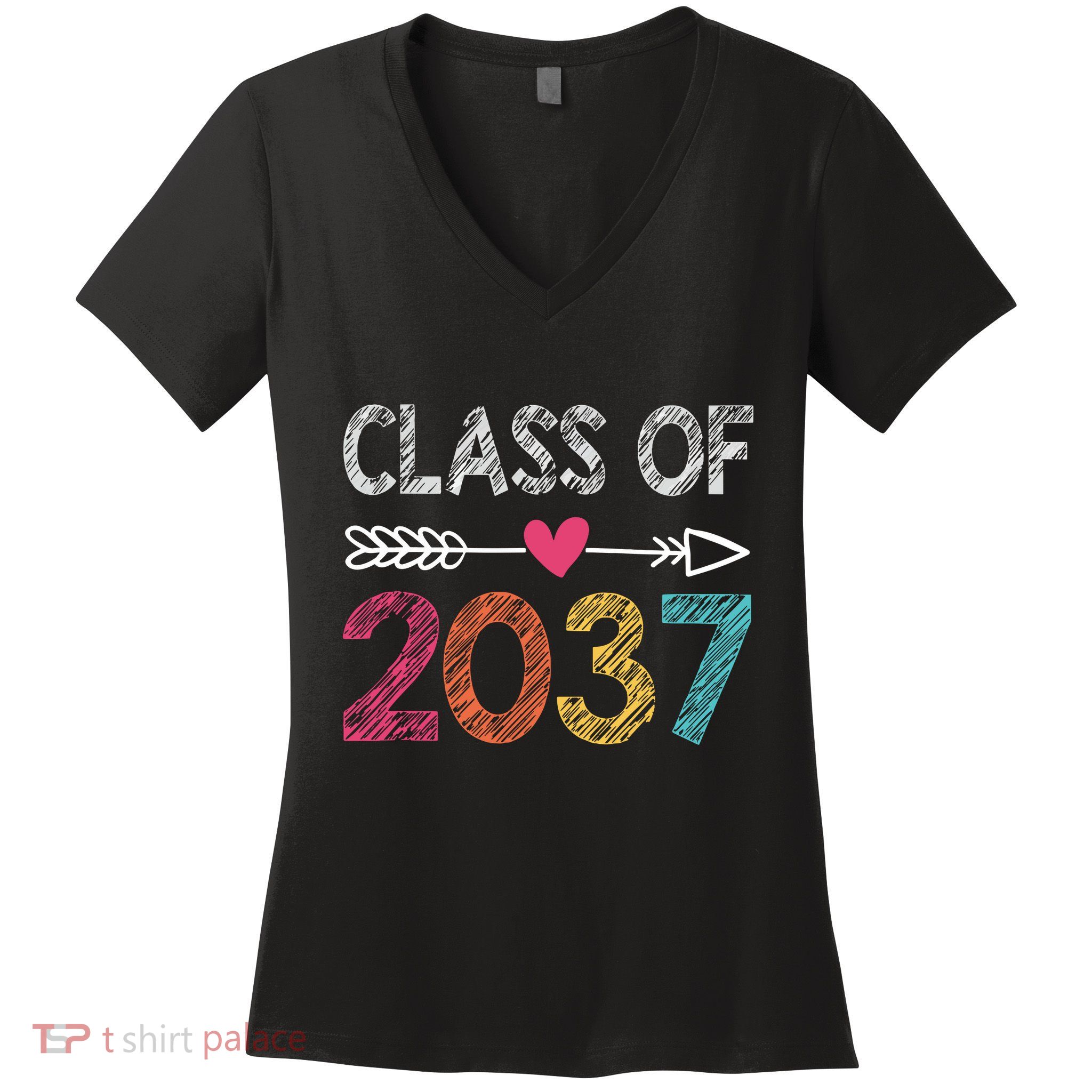 Class Of 2037 Kindergarten Pre K Grow With Me Graduation Women's V-Neck T-Shirt