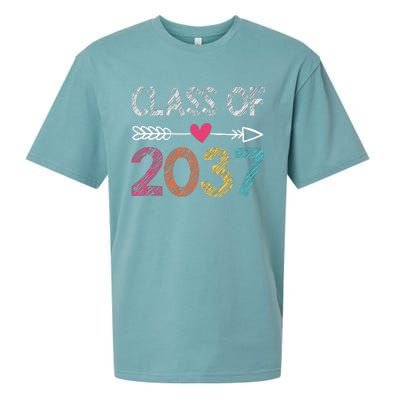 Class Of 2037 Kindergarten Pre K Grow With Me Graduation Sueded Cloud Jersey T-Shirt