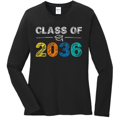 Class of 2036 Grow With Me First Day of School Graduation Ladies Long Sleeve Shirt