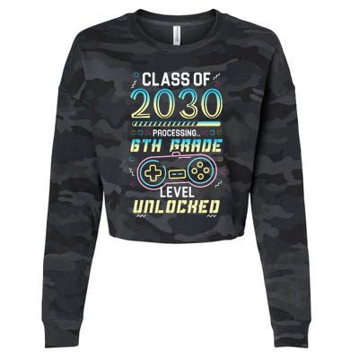 Class Of 2030 Gaming 6th Grade Level Unlocked Back To School Cropped Pullover Crew