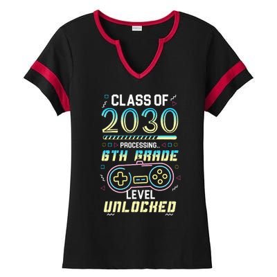 Class Of 2030 Gaming 6th Grade Level Unlocked Back To School Ladies Halftime Notch Neck Tee