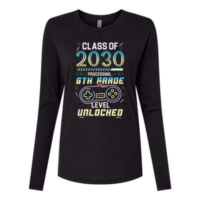 Class Of 2030 Gaming 6th Grade Level Unlocked Back To School Womens Cotton Relaxed Long Sleeve T-Shirt