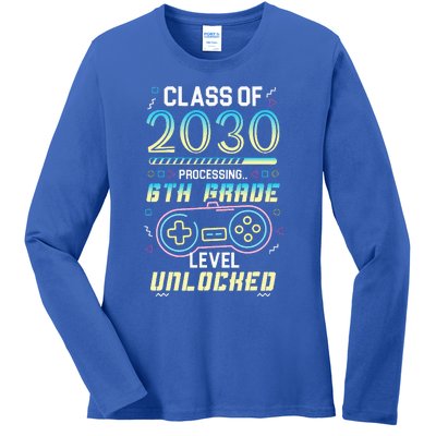 Class Of 2030 Gaming 6th Grade Level Unlocked Back To School Ladies Long Sleeve Shirt