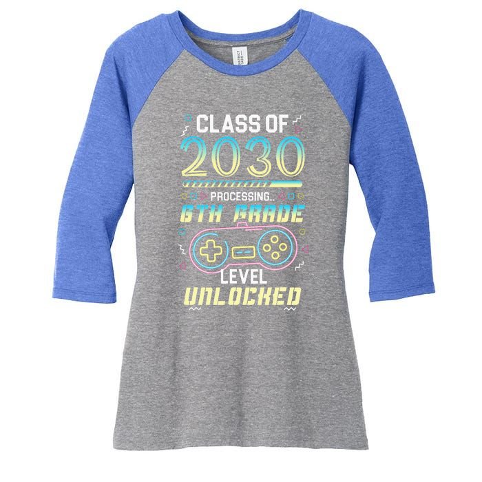 Class Of 2030 Gaming 6th Grade Level Unlocked Back To School Women's Tri-Blend 3/4-Sleeve Raglan Shirt