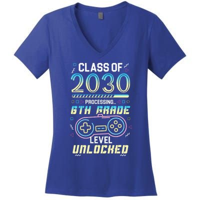 Class Of 2030 Gaming 6th Grade Level Unlocked Back To School Women's V-Neck T-Shirt