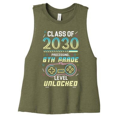 Class Of 2030 Gaming 6th Grade Level Unlocked Back To School Women's Racerback Cropped Tank