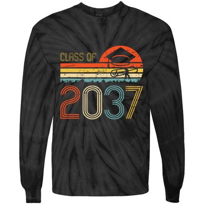 Class Of 2037 Grow With Me Prek Graduate Vintage Retro Tie-Dye Long Sleeve Shirt