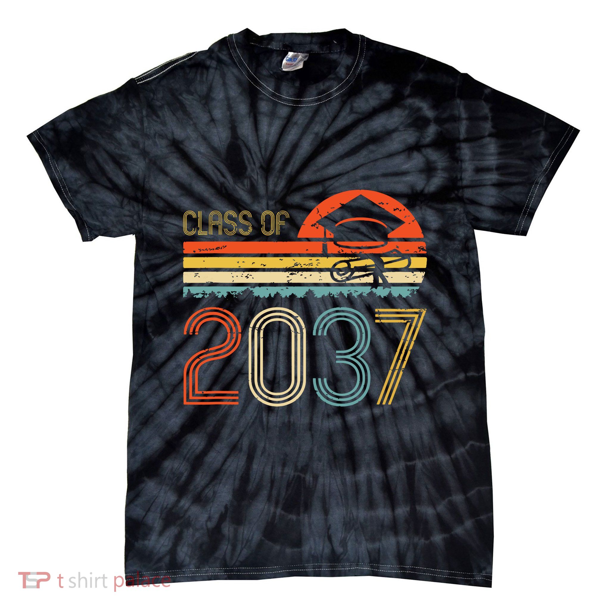 Class Of 2037 Grow With Me Prek Graduate Vintage Retro Tie-Dye T-Shirt