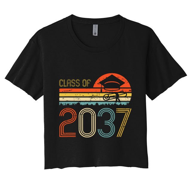 Class Of 2037 Grow With Me Prek Graduate Vintage Retro Crop Top