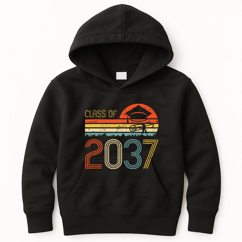 Class Of 2037 Grow With Me Prek Graduate Vintage Retro Kids Hoodie
