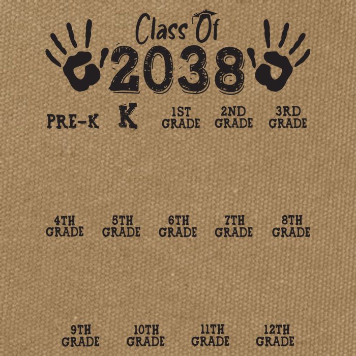 Class Of 2038 Grow With Me Handprint Pre K 12th Grade Cotton Canvas Backpack