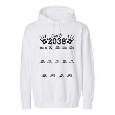Class Of 2038 Grow With Me Handprint Pre K 12th Grade Garment-Dyed Fleece Hoodie