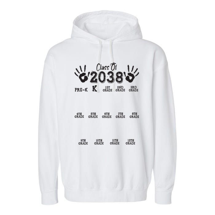 Class Of 2038 Grow With Me Handprint Pre K 12th Grade Garment-Dyed Fleece Hoodie