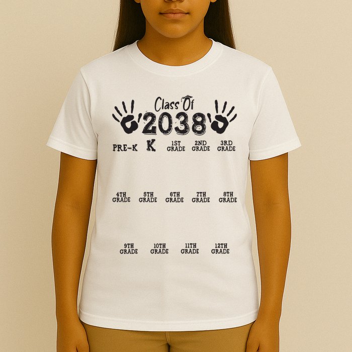 Class Of 2038 Grow With Me Handprint Pre K 12th Grade T-Shirt