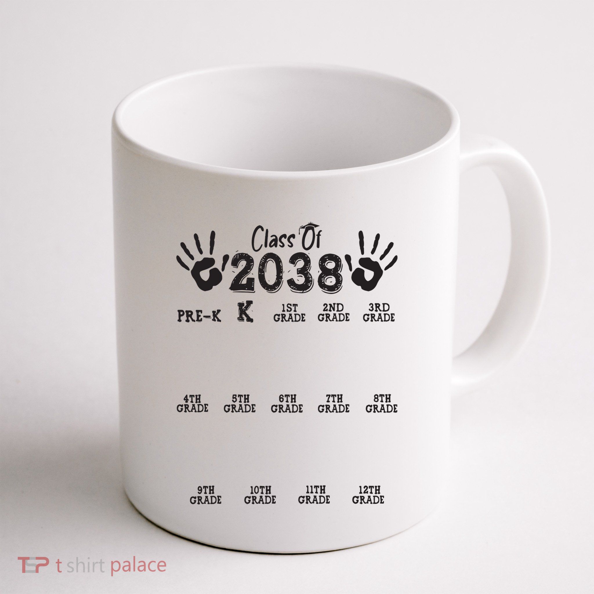 Class Of 2038 Grow With Me Handprint Pre K 12th Grade Mug