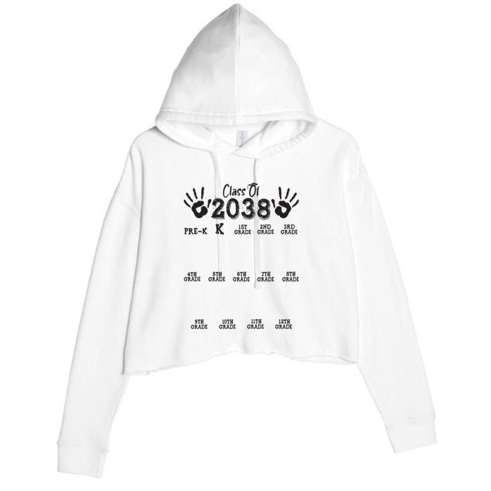 Class Of 2038 Grow With Me Handprint Pre K 12th Grade Crop Fleece Hoodie