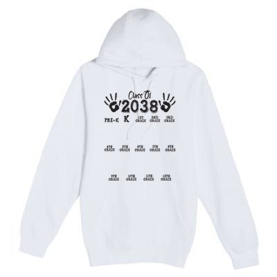 Class Of 2038 Grow With Me Handprint Pre K 12th Grade Premium Pullover Hoodie