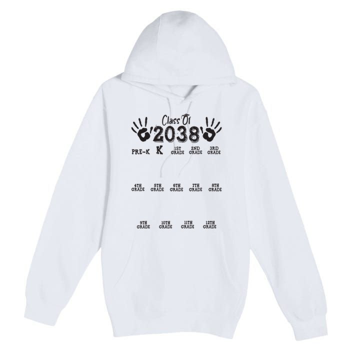 Class Of 2038 Grow With Me Handprint Pre K 12th Grade Premium Pullover Hoodie