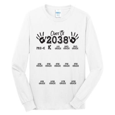 Class Of 2038 Grow With Me Handprint Pre K 12th Grade Tall Long Sleeve T-Shirt