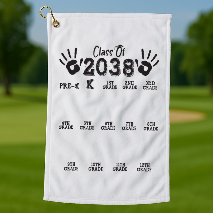 Class Of 2038 Grow With Me Handprint Pre K 12th Grade Golf Towel