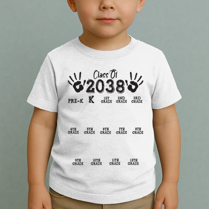 Class Of 2038 Grow With Me Handprint Pre K 12th Grade Toddler T-Shirt