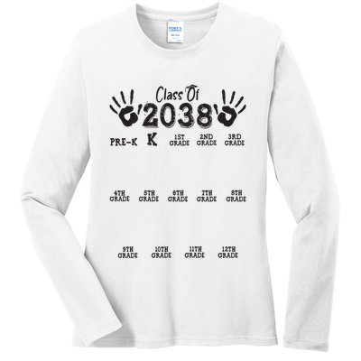 Class Of 2038 Grow With Me Handprint Pre K 12th Grade Ladies Long Sleeve Shirt