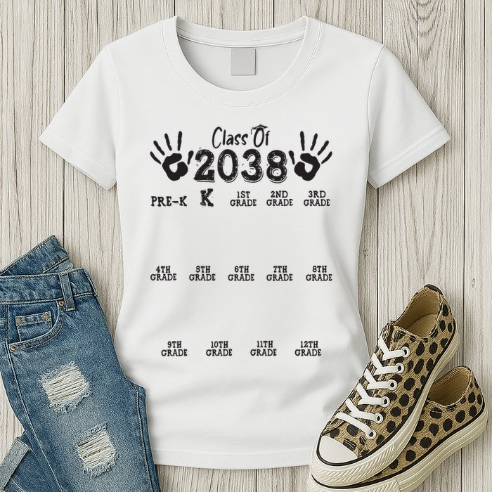Class Of 2038 Grow With Me Handprint Pre K 12th Grade Womens T-Shirt